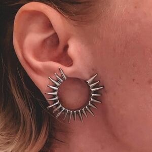 Punk Sun Spike Ear Gauge Saddle Plugs Expander Earrings Stainless Steel 25MM